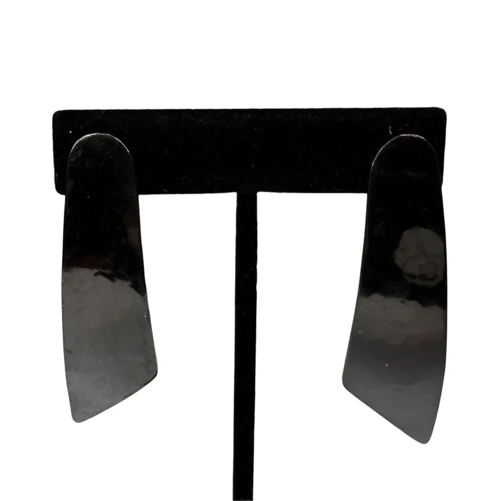Modern Abstract Dark Metal Drop Dangle Earrings Fashion Jewelry Push Back 2.5